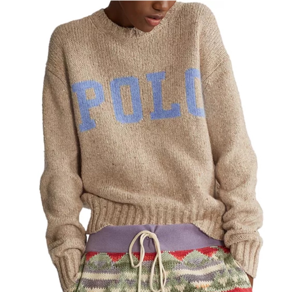 RALPH LAUREN POLO LONG SLEEVE LOGO CREWNECK SWEATER LIGHT BROWN - XL